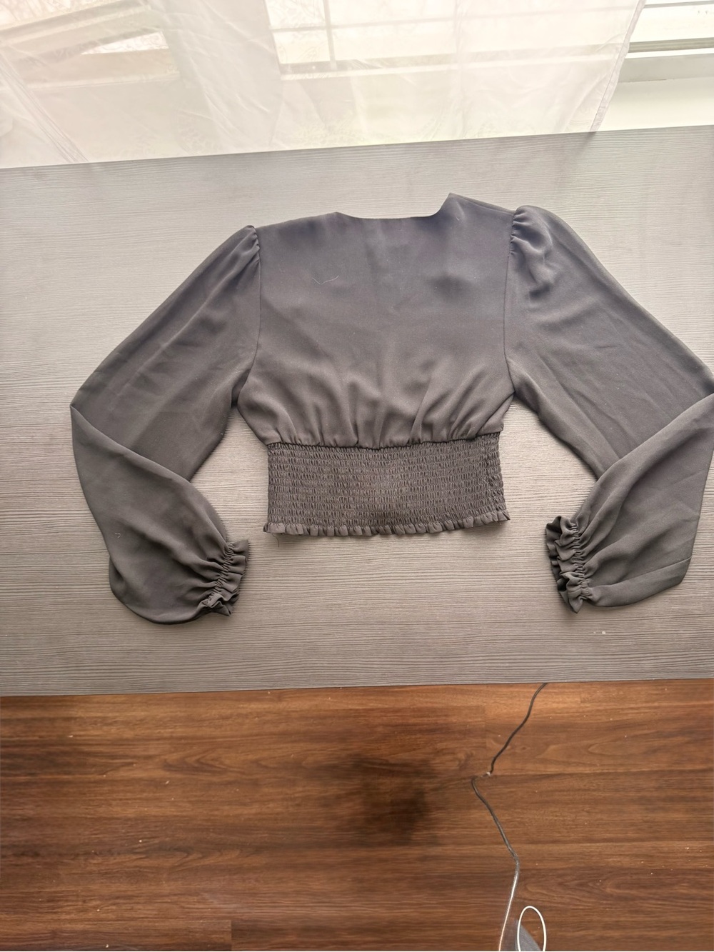 Wilfred Black Smocked-Waist V-Neck Blouse - Picture 4 of 4